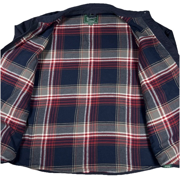Woolrich Shirt Jacket Mens 2XL Navy Flannel Lined Plaid Green Label Shacket - Picture 2 of 6